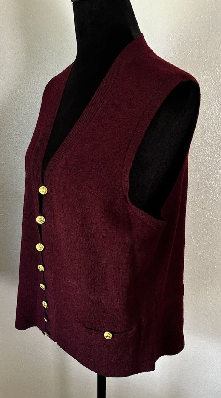 Brooks Brothers Italian Merino Wool V-Neck Sweater Vest Burgundy XL preppy Gold - Picture 3 of 11